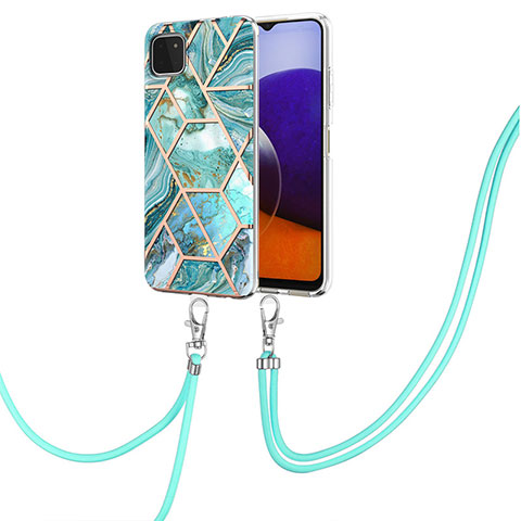 Coque Silicone Motif Fantaisie Souple Couleur Unie Etui Housse avec Laniere Strap Y01B pour Samsung Galaxy A22s 5G Vert