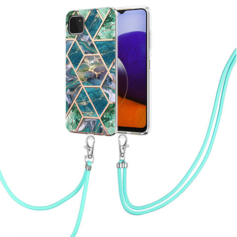 Coque Silicone Motif Fantaisie Souple Couleur Unie Etui Housse avec Laniere Strap Y01B pour Samsung Galaxy A22s 5G Vert Nuit