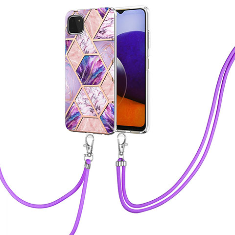 Coque Silicone Motif Fantaisie Souple Couleur Unie Etui Housse avec Laniere Strap Y01B pour Samsung Galaxy A22s 5G Violet Clair