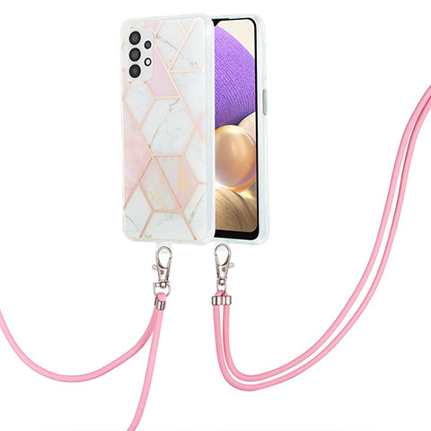 Coque Silicone Motif Fantaisie Souple Couleur Unie Etui Housse avec Laniere Strap Y01B pour Samsung Galaxy A23 4G Rose