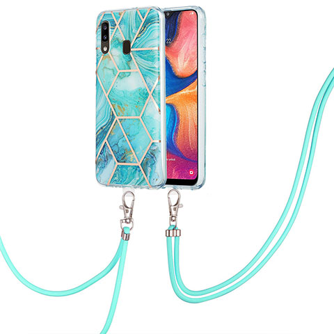 Coque Silicone Motif Fantaisie Souple Couleur Unie Etui Housse avec Laniere Strap Y01B pour Samsung Galaxy A30 Pastel Vert