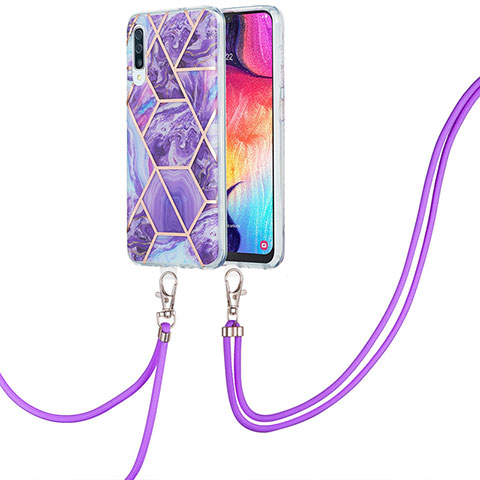 Coque Silicone Motif Fantaisie Souple Couleur Unie Etui Housse avec Laniere Strap Y01B pour Samsung Galaxy A30S Violet