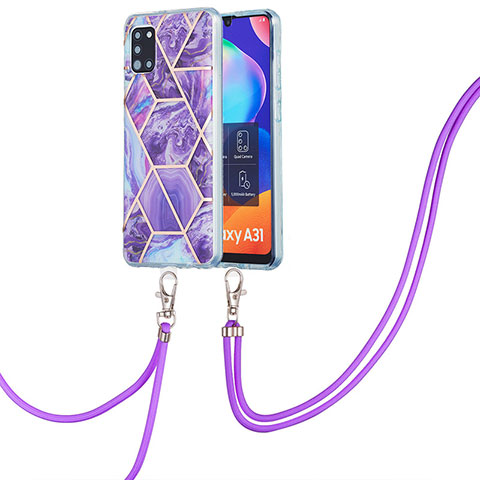 Coque Silicone Motif Fantaisie Souple Couleur Unie Etui Housse avec Laniere Strap Y01B pour Samsung Galaxy A31 Violet