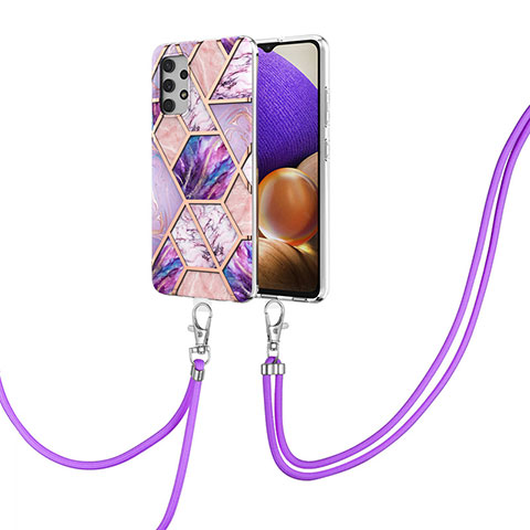 Coque Silicone Motif Fantaisie Souple Couleur Unie Etui Housse avec Laniere Strap Y01B pour Samsung Galaxy A32 4G Violet Clair