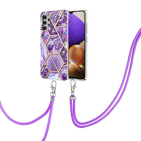 Coque Silicone Motif Fantaisie Souple Couleur Unie Etui Housse avec Laniere Strap Y01B pour Samsung Galaxy A32 5G Violet