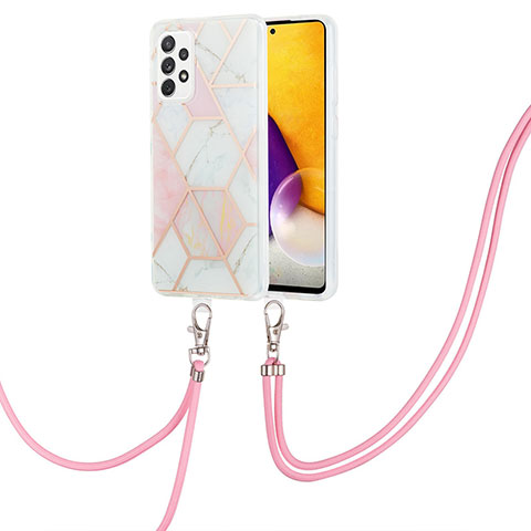 Coque Silicone Motif Fantaisie Souple Couleur Unie Etui Housse avec Laniere Strap Y01B pour Samsung Galaxy A33 5G Rose