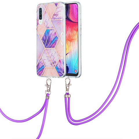 Coque Silicone Motif Fantaisie Souple Couleur Unie Etui Housse avec Laniere Strap Y01B pour Samsung Galaxy A50 Violet Clair