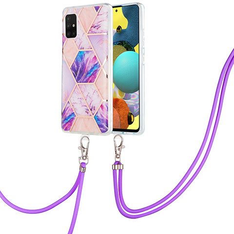 Coque Silicone Motif Fantaisie Souple Couleur Unie Etui Housse avec Laniere Strap Y01B pour Samsung Galaxy A51 5G Violet Clair