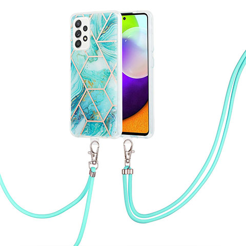 Coque Silicone Motif Fantaisie Souple Couleur Unie Etui Housse avec Laniere Strap Y01B pour Samsung Galaxy A52 4G Pastel Vert