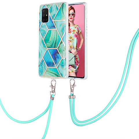 Coque Silicone Motif Fantaisie Souple Couleur Unie Etui Housse avec Laniere Strap Y01B pour Samsung Galaxy A71 4G A715 Vert