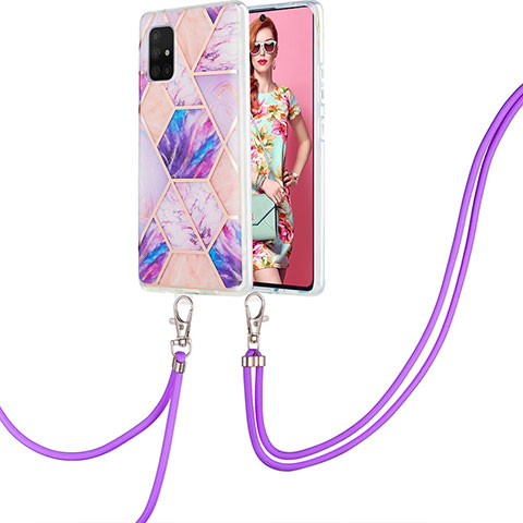 Coque Silicone Motif Fantaisie Souple Couleur Unie Etui Housse avec Laniere Strap Y01B pour Samsung Galaxy A71 5G Violet Clair