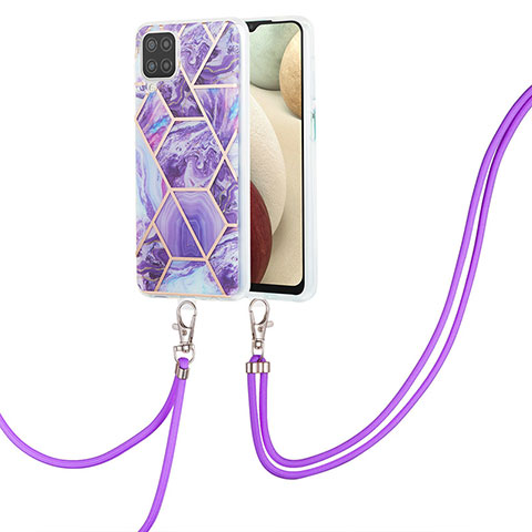 Coque Silicone Motif Fantaisie Souple Couleur Unie Etui Housse avec Laniere Strap Y01B pour Samsung Galaxy F12 Violet