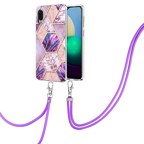 Coque Silicone Motif Fantaisie Souple Couleur Unie Etui Housse avec Laniere Strap Y01B pour Samsung Galaxy M02 Violet Clair