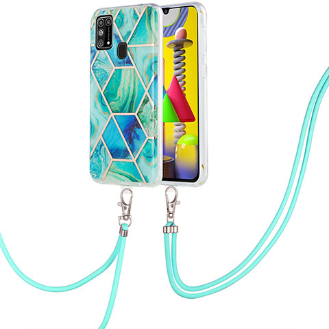 Coque Silicone Motif Fantaisie Souple Couleur Unie Etui Housse avec Laniere Strap Y01B pour Samsung Galaxy M21s Vert