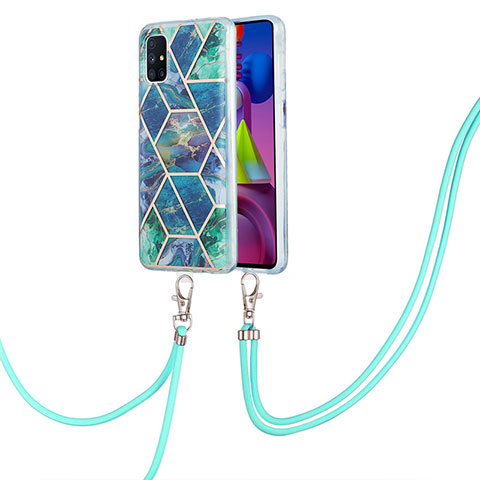 Coque Silicone Motif Fantaisie Souple Couleur Unie Etui Housse avec Laniere Strap Y01B pour Samsung Galaxy M51 Vert Nuit