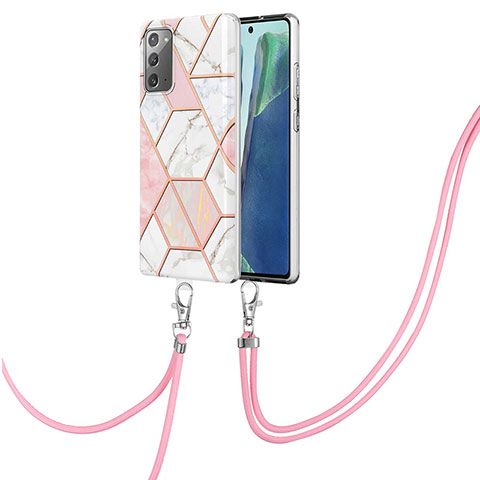 Coque Silicone Motif Fantaisie Souple Couleur Unie Etui Housse avec Laniere Strap Y01B pour Samsung Galaxy Note 20 5G Rose