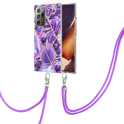 Coque Silicone Motif Fantaisie Souple Couleur Unie Etui Housse avec Laniere Strap Y01B pour Samsung Galaxy Note 20 Ultra 5G Violet