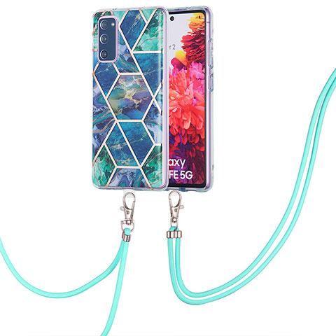 Coque Silicone Motif Fantaisie Souple Couleur Unie Etui Housse avec Laniere Strap Y01B pour Samsung Galaxy S20 FE 4G Vert Nuit