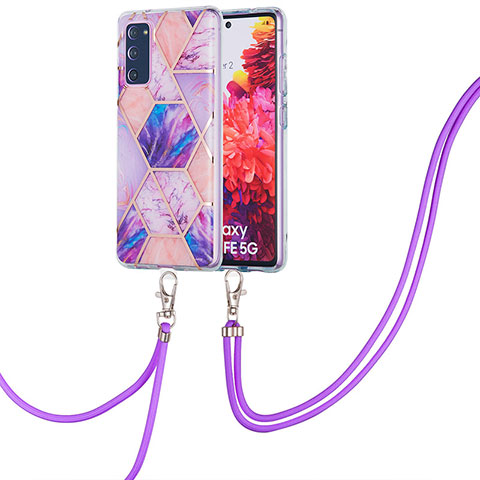 Coque Silicone Motif Fantaisie Souple Couleur Unie Etui Housse avec Laniere Strap Y01B pour Samsung Galaxy S20 Lite 5G Violet Clair