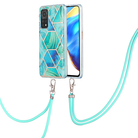 Coque Silicone Motif Fantaisie Souple Couleur Unie Etui Housse avec Laniere Strap Y01B pour Xiaomi Mi 10T Pro 5G Vert