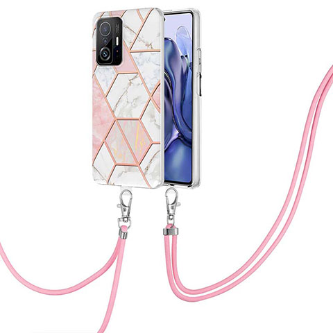 Coque Silicone Motif Fantaisie Souple Couleur Unie Etui Housse avec Laniere Strap Y01B pour Xiaomi Mi 11T 5G Rose
