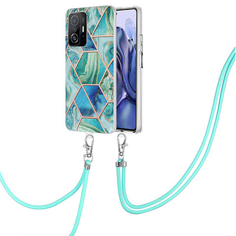 Coque Silicone Motif Fantaisie Souple Couleur Unie Etui Housse avec Laniere Strap Y01B pour Xiaomi Mi 11T 5G Vert