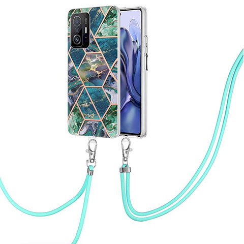 Coque Silicone Motif Fantaisie Souple Couleur Unie Etui Housse avec Laniere Strap Y01B pour Xiaomi Mi 11T 5G Vert Nuit