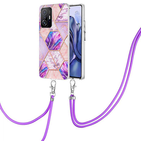 Coque Silicone Motif Fantaisie Souple Couleur Unie Etui Housse avec Laniere Strap Y01B pour Xiaomi Mi 11T 5G Violet Clair