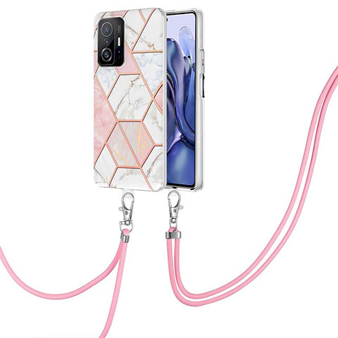 Coque Silicone Motif Fantaisie Souple Couleur Unie Etui Housse avec Laniere Strap Y01B pour Xiaomi Mi 11T Pro 5G Rose