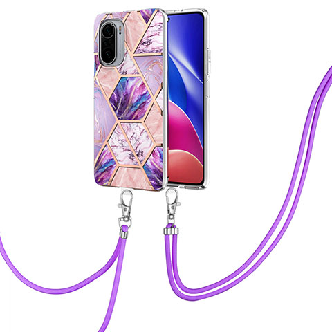 Coque Silicone Motif Fantaisie Souple Couleur Unie Etui Housse avec Laniere Strap Y01B pour Xiaomi Mi 11X 5G Violet Clair