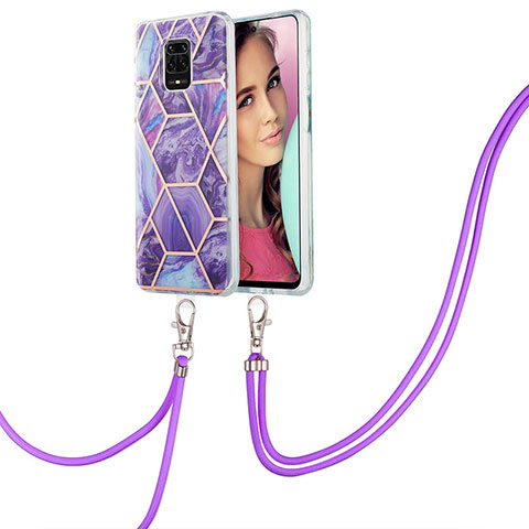 Coque Silicone Motif Fantaisie Souple Couleur Unie Etui Housse avec Laniere Strap Y01B pour Xiaomi Poco M2 Pro Violet