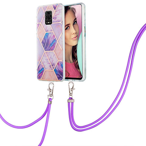 Coque Silicone Motif Fantaisie Souple Couleur Unie Etui Housse avec Laniere Strap Y01B pour Xiaomi Poco M2 Pro Violet Clair