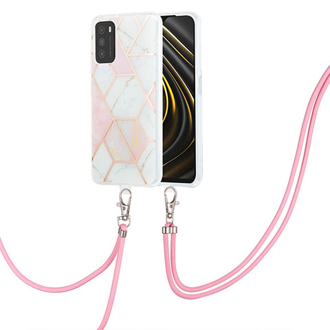 Coque Silicone Motif Fantaisie Souple Couleur Unie Etui Housse avec Laniere Strap Y01B pour Xiaomi Poco M3 Rose