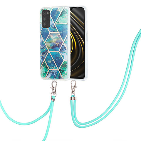 Coque Silicone Motif Fantaisie Souple Couleur Unie Etui Housse avec Laniere Strap Y01B pour Xiaomi Poco M3 Vert Nuit