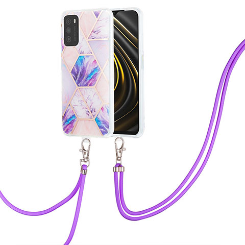 Coque Silicone Motif Fantaisie Souple Couleur Unie Etui Housse avec Laniere Strap Y01B pour Xiaomi Poco M3 Violet Clair