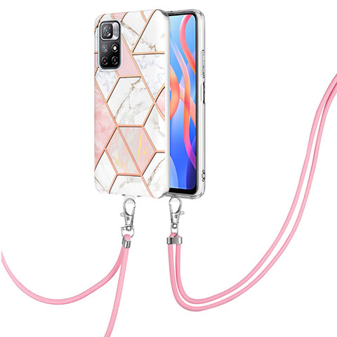 Coque Silicone Motif Fantaisie Souple Couleur Unie Etui Housse avec Laniere Strap Y01B pour Xiaomi Poco M4 Pro 5G Rose