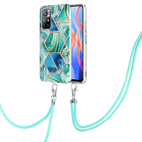 Coque Silicone Motif Fantaisie Souple Couleur Unie Etui Housse avec Laniere Strap Y01B pour Xiaomi Poco M4 Pro 5G Vert