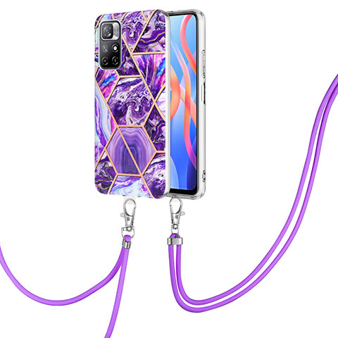 Coque Silicone Motif Fantaisie Souple Couleur Unie Etui Housse avec Laniere Strap Y01B pour Xiaomi Poco M4 Pro 5G Violet