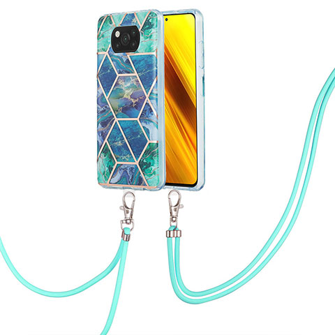 Coque Silicone Motif Fantaisie Souple Couleur Unie Etui Housse avec Laniere Strap Y01B pour Xiaomi Poco X3 NFC Vert Nuit