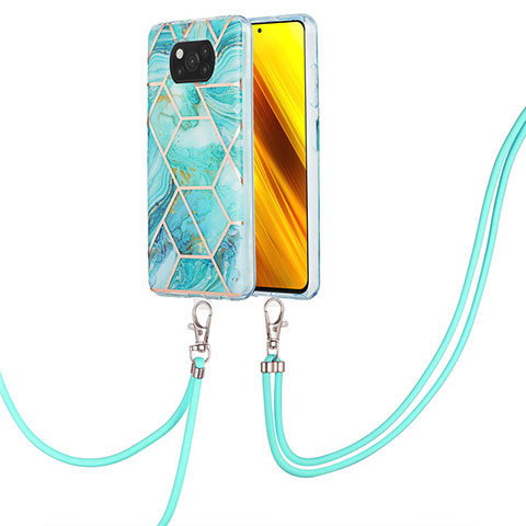 Coque Silicone Motif Fantaisie Souple Couleur Unie Etui Housse avec Laniere Strap Y01B pour Xiaomi Poco X3 Pro Pastel Vert