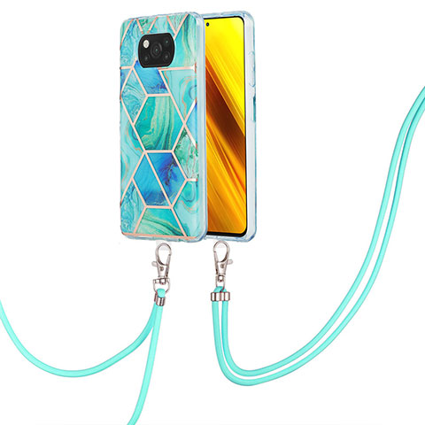 Coque Silicone Motif Fantaisie Souple Couleur Unie Etui Housse avec Laniere Strap Y01B pour Xiaomi Poco X3 Pro Vert