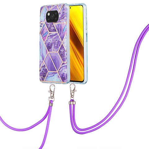 Coque Silicone Motif Fantaisie Souple Couleur Unie Etui Housse avec Laniere Strap Y01B pour Xiaomi Poco X3 Pro Violet