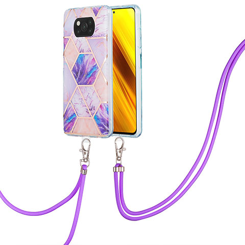 Coque Silicone Motif Fantaisie Souple Couleur Unie Etui Housse avec Laniere Strap Y01B pour Xiaomi Poco X3 Pro Violet Clair