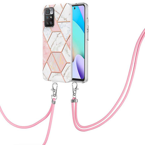 Coque Silicone Motif Fantaisie Souple Couleur Unie Etui Housse avec Laniere Strap Y01B pour Xiaomi Redmi 10 (2022) Rose