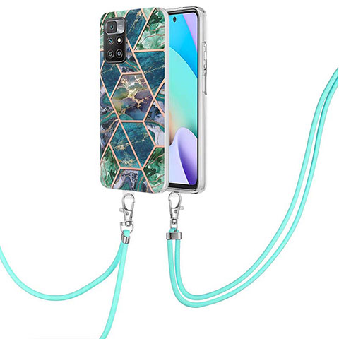 Coque Silicone Motif Fantaisie Souple Couleur Unie Etui Housse avec Laniere Strap Y01B pour Xiaomi Redmi 10 4G Vert Nuit