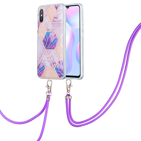 Coque Silicone Motif Fantaisie Souple Couleur Unie Etui Housse avec Laniere Strap Y01B pour Xiaomi Redmi 9A Violet Clair