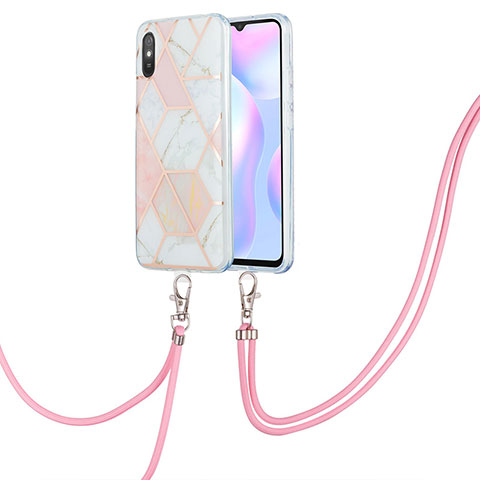 Coque Silicone Motif Fantaisie Souple Couleur Unie Etui Housse avec Laniere Strap Y01B pour Xiaomi Redmi 9AT Rose