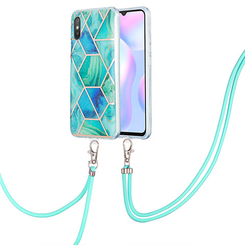 Coque Silicone Motif Fantaisie Souple Couleur Unie Etui Housse avec Laniere Strap Y01B pour Xiaomi Redmi 9i Vert