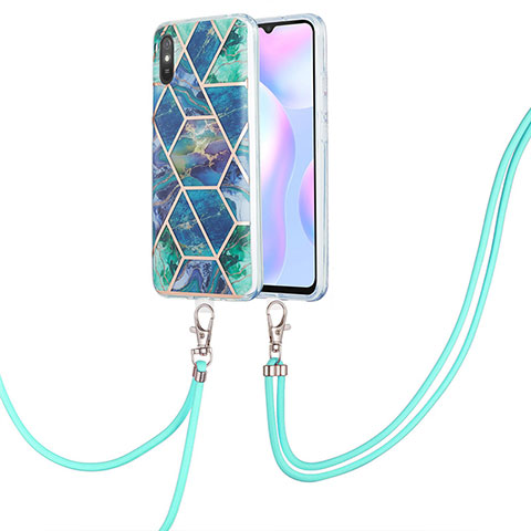 Coque Silicone Motif Fantaisie Souple Couleur Unie Etui Housse avec Laniere Strap Y01B pour Xiaomi Redmi 9i Vert Nuit