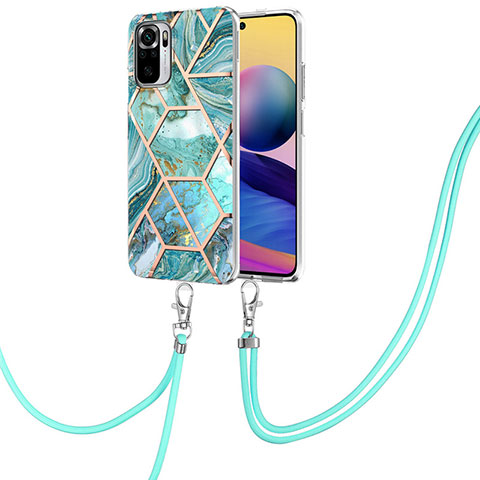 Coque Silicone Motif Fantaisie Souple Couleur Unie Etui Housse avec Laniere Strap Y01B pour Xiaomi Redmi Note 10 4G Vert